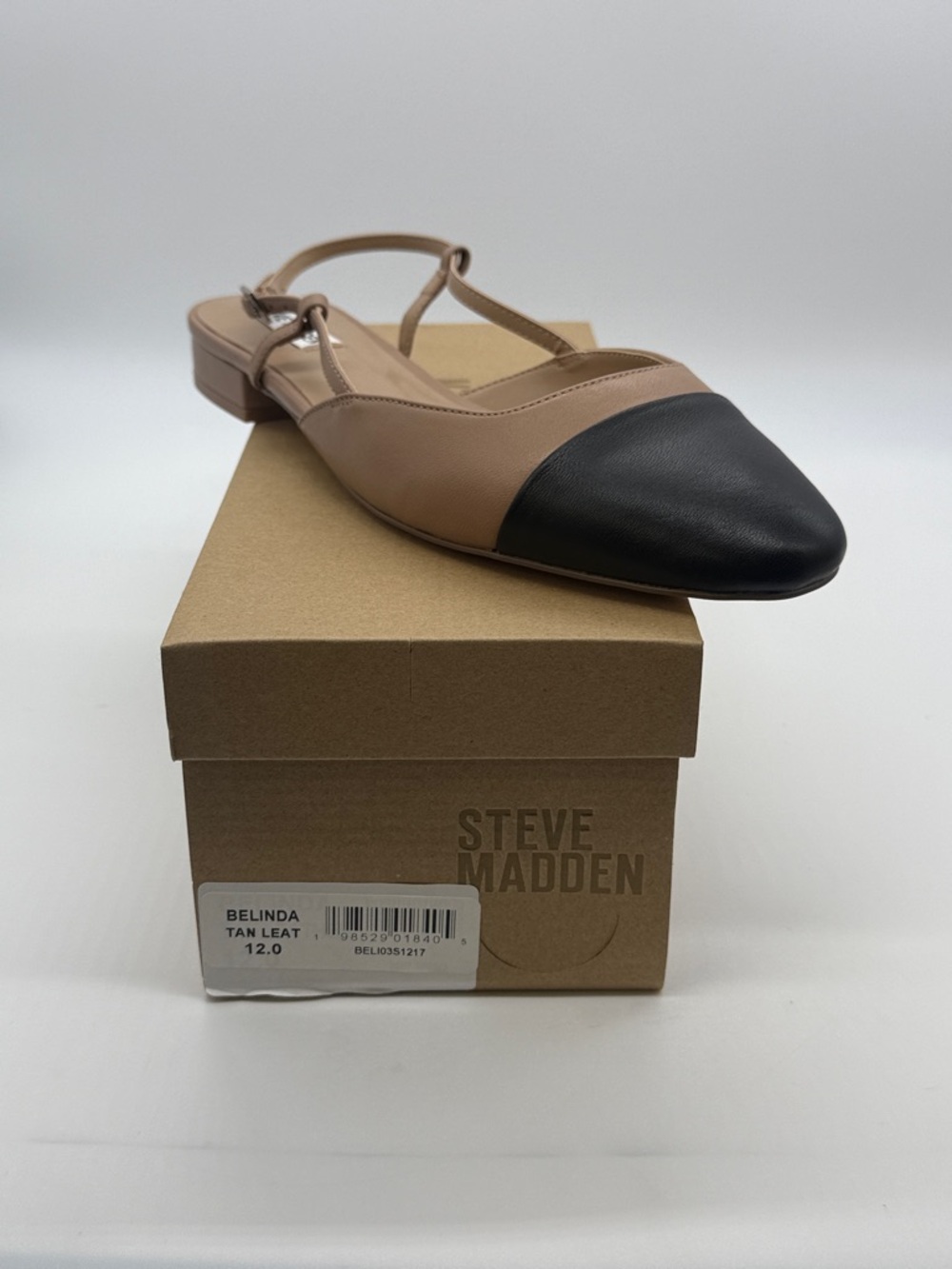 Steve Madden Belinda Tan and Black Pointed Slingback Flat